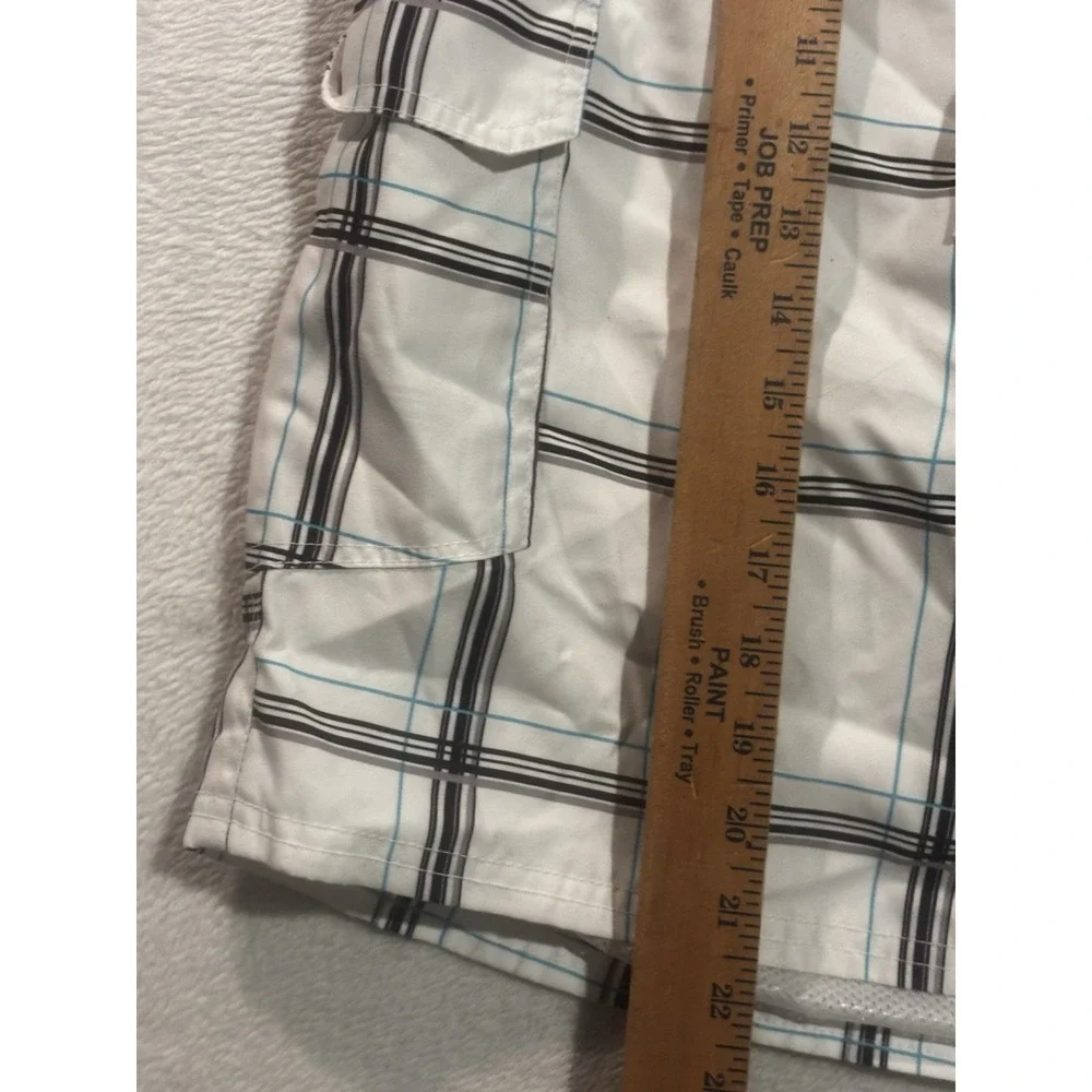 OP Ocean Pacific Opflex Men's Lg 36-38 Board Shorts Plaid White Y2K Style Swim